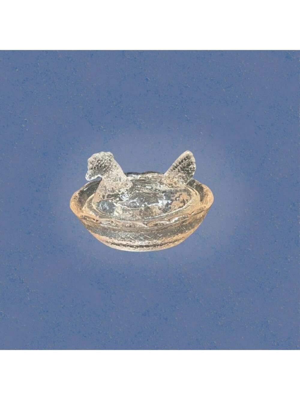 Miniature Glass Hen on Nest Salt Cellar Clear Pink Blush